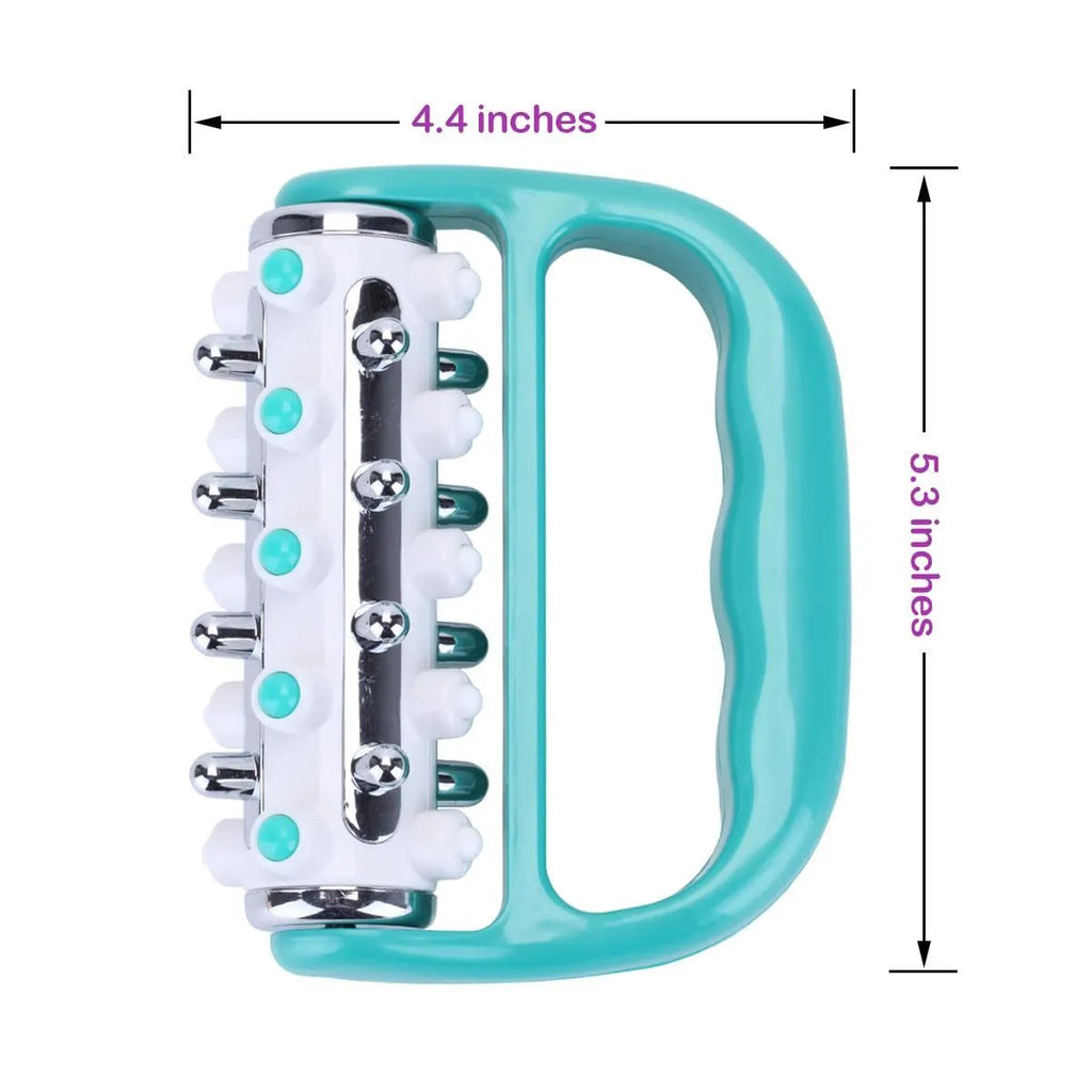 Mini plastic cellulite massager roller in blue with ergonomic grip for deep tissue massage