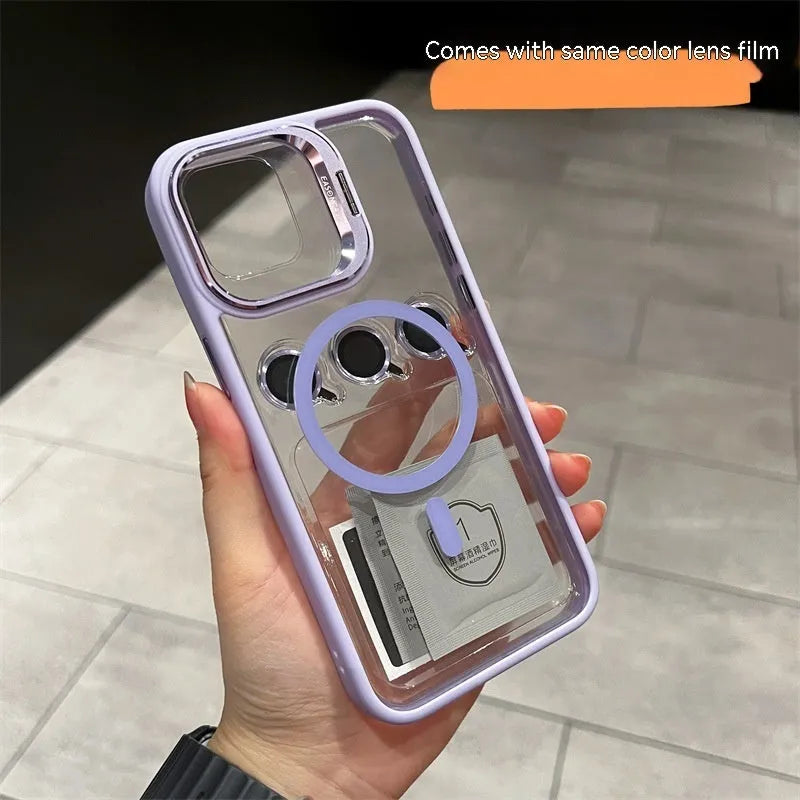 15 Lens Invisible Bracket Phone Case Magnetic Suction PC Drop Protection in Gold for iPhone 15 ProMax
