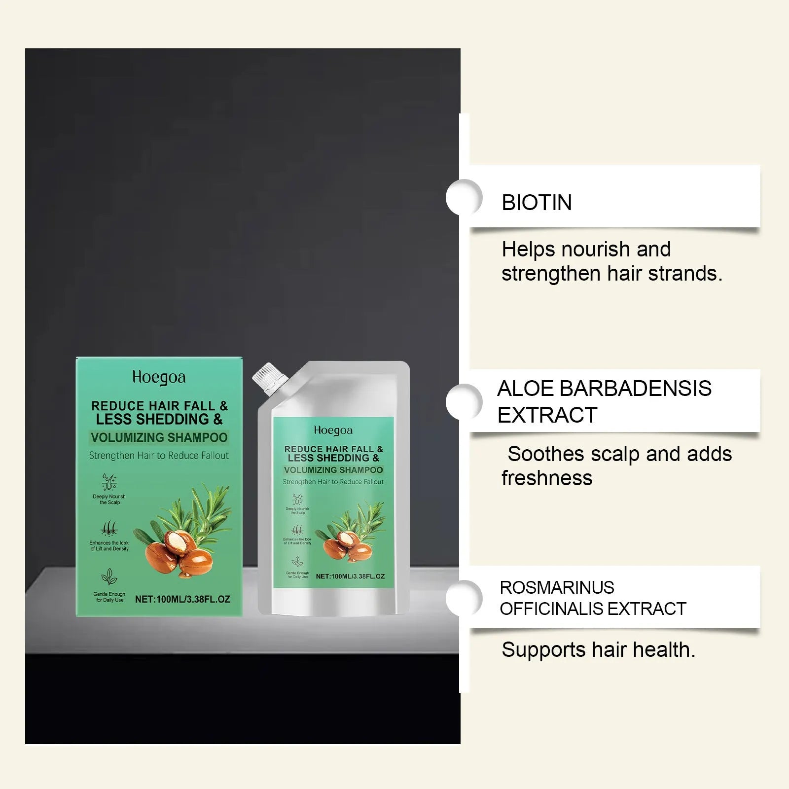 Abundant Nourishing Shampoo in 100ml bottle with aloe vera and rosemary extract for daily hair cleansing
