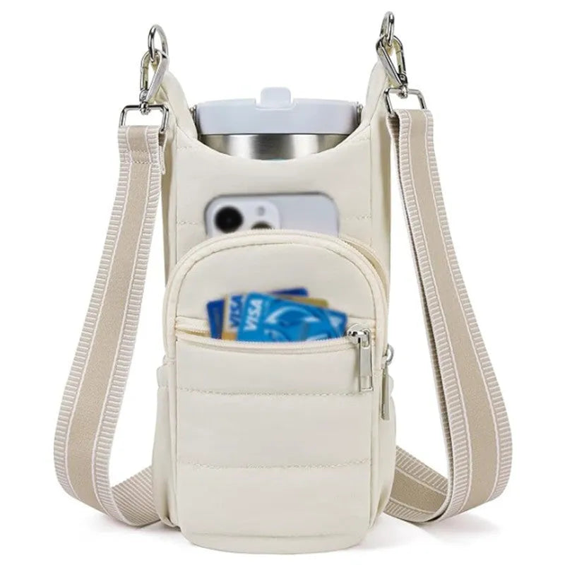 Cycling water bottle bag in beige, black or pink colours with minimalist cloth design for bicycle mounting