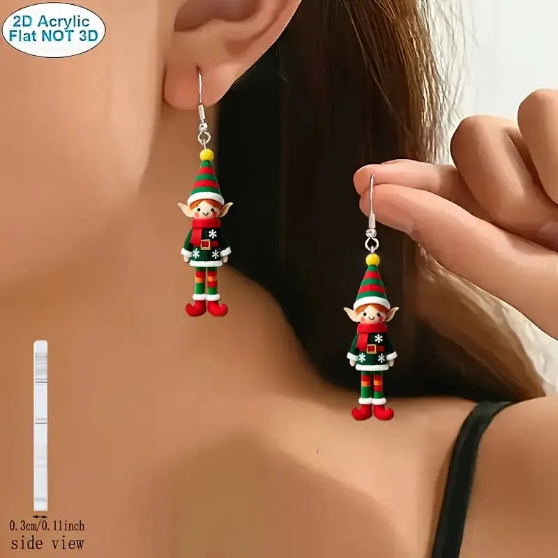 Handmade flat acrylic earrings with cartoon soldier design in Christmas style