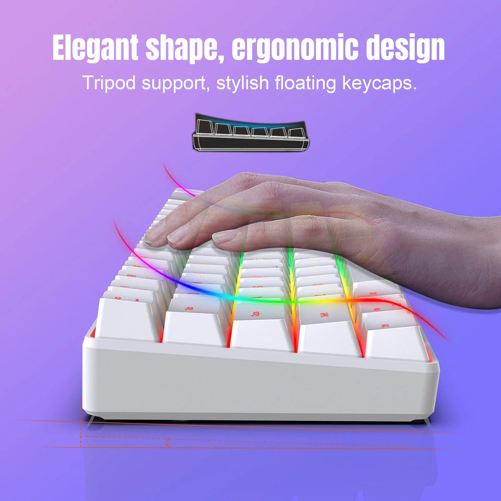 Mechanical feeling membrane gaming keyboard 68 keys wired ABS black compact 31cm