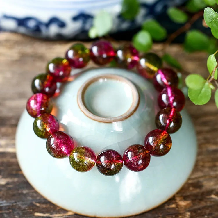 Handmade watermelon crystal bracelet with pastoral style beads in choice of sizes