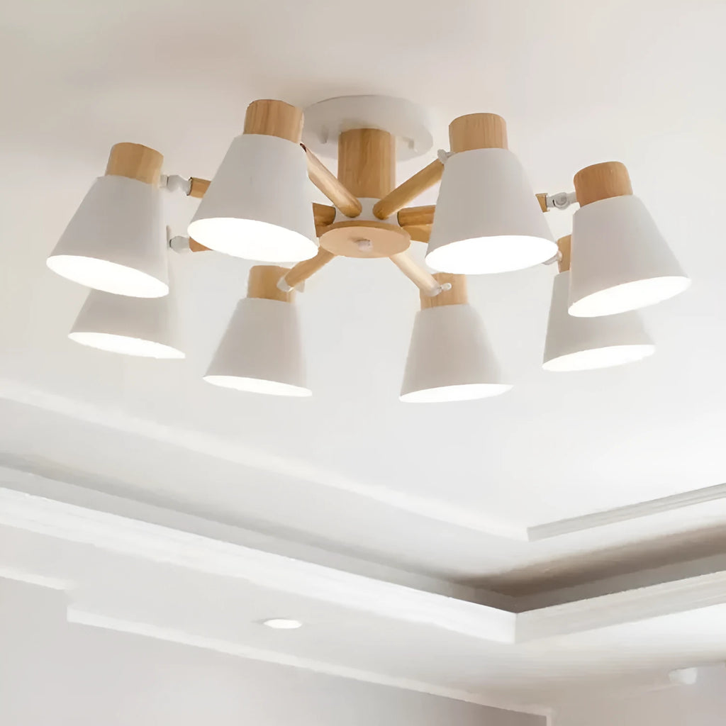 Nordic Macaron ceiling lamp with ironwood construction and colourful pendant heads