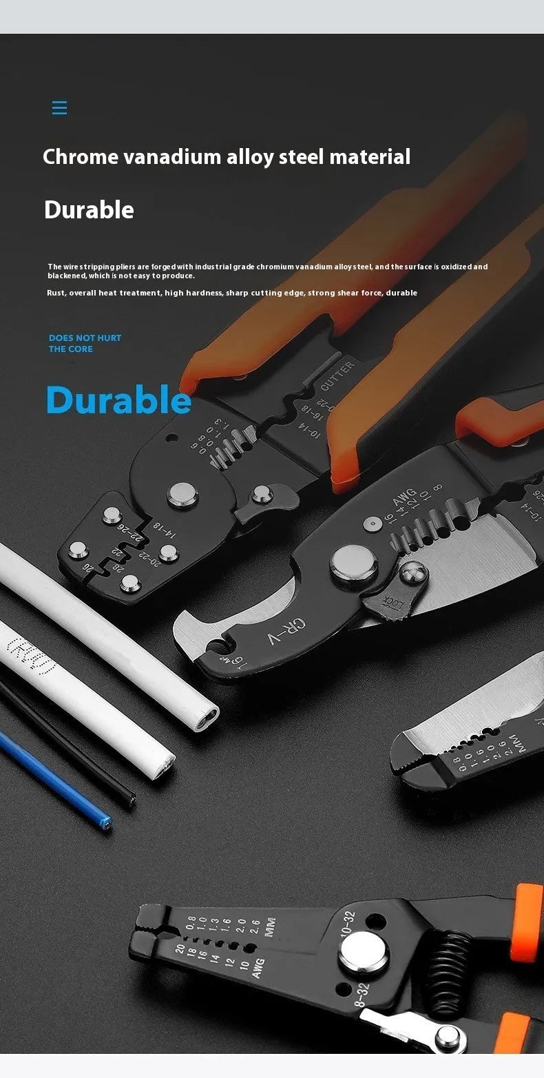 Fully automatic wire stripping pliers tool with high carbon steel blades for electrical work