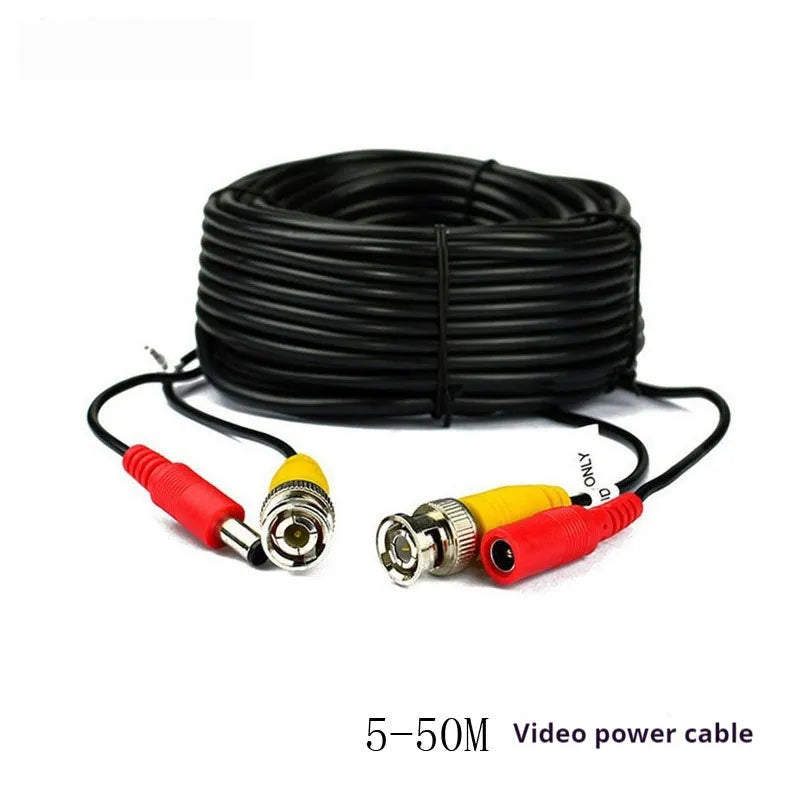 5m BNC DC power video integrated cable in black with moulded connectors for CCTV cameras