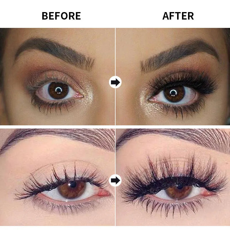 Black waterproof mascara with applicator creating thick long curled lashes