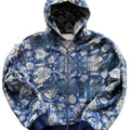 Men's loose fit hooded zip-up coat in polyester fabric with digital printing design