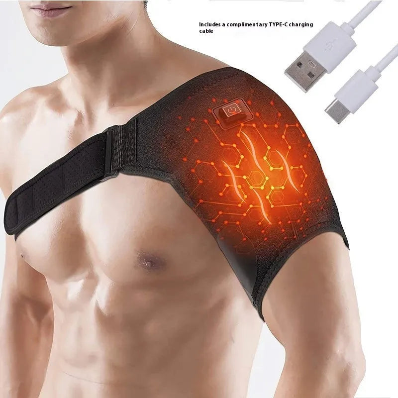 USB electric heating shoulder pad showing padded construction with USB cable connection