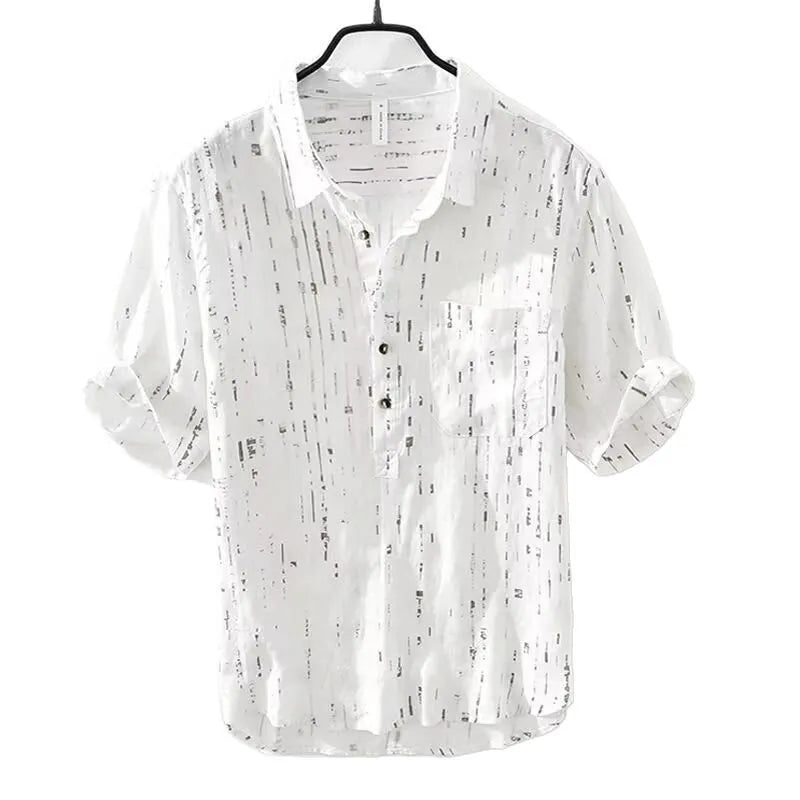 Mens black loose fit lapel polo shirt short sleeve summer casual top