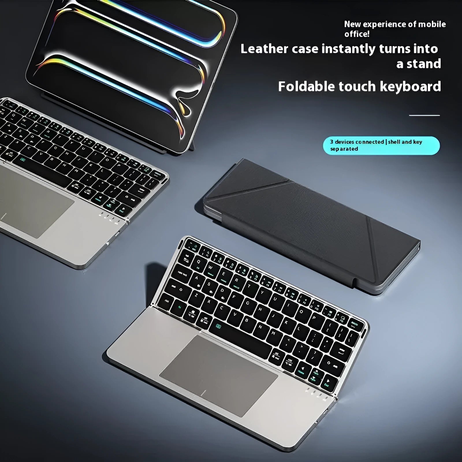 Grey wireless Bluetooth folding keyboard for mobile phones and tablets