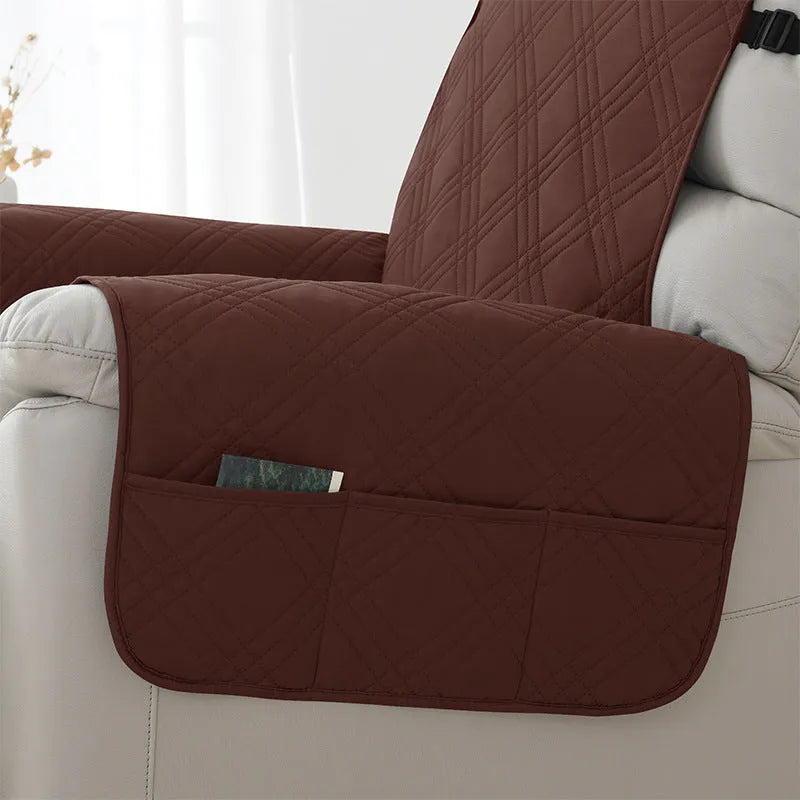 Quilted waterproof sofa cover for a Chivas massage chair in a dark coffee colour.