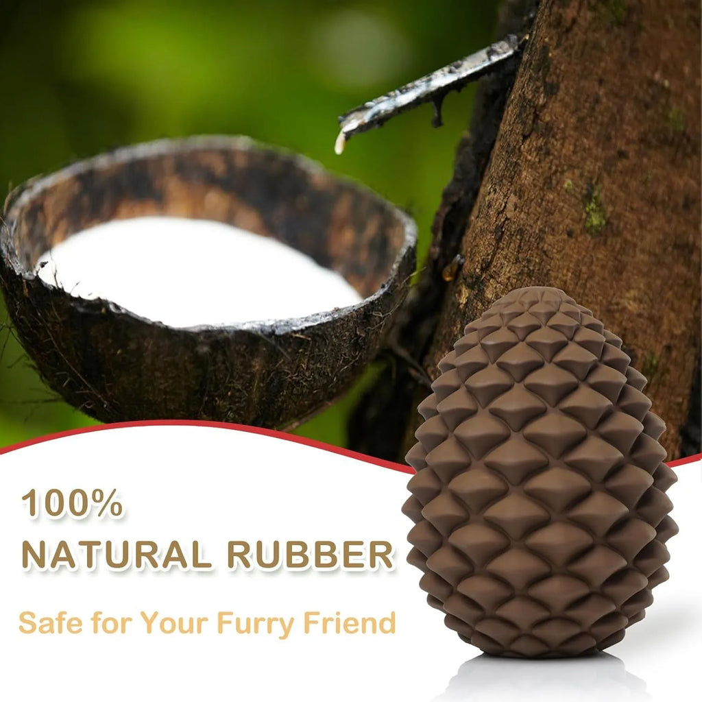 Yellow pine cone shaped dog chew toy with treat dispenser for medium and large breed dogs