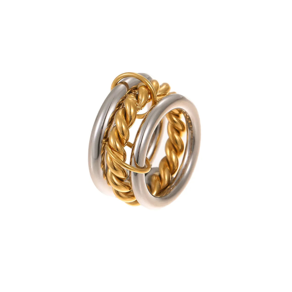 Three stacked stainless steel rings with 18K gold plating in matching design