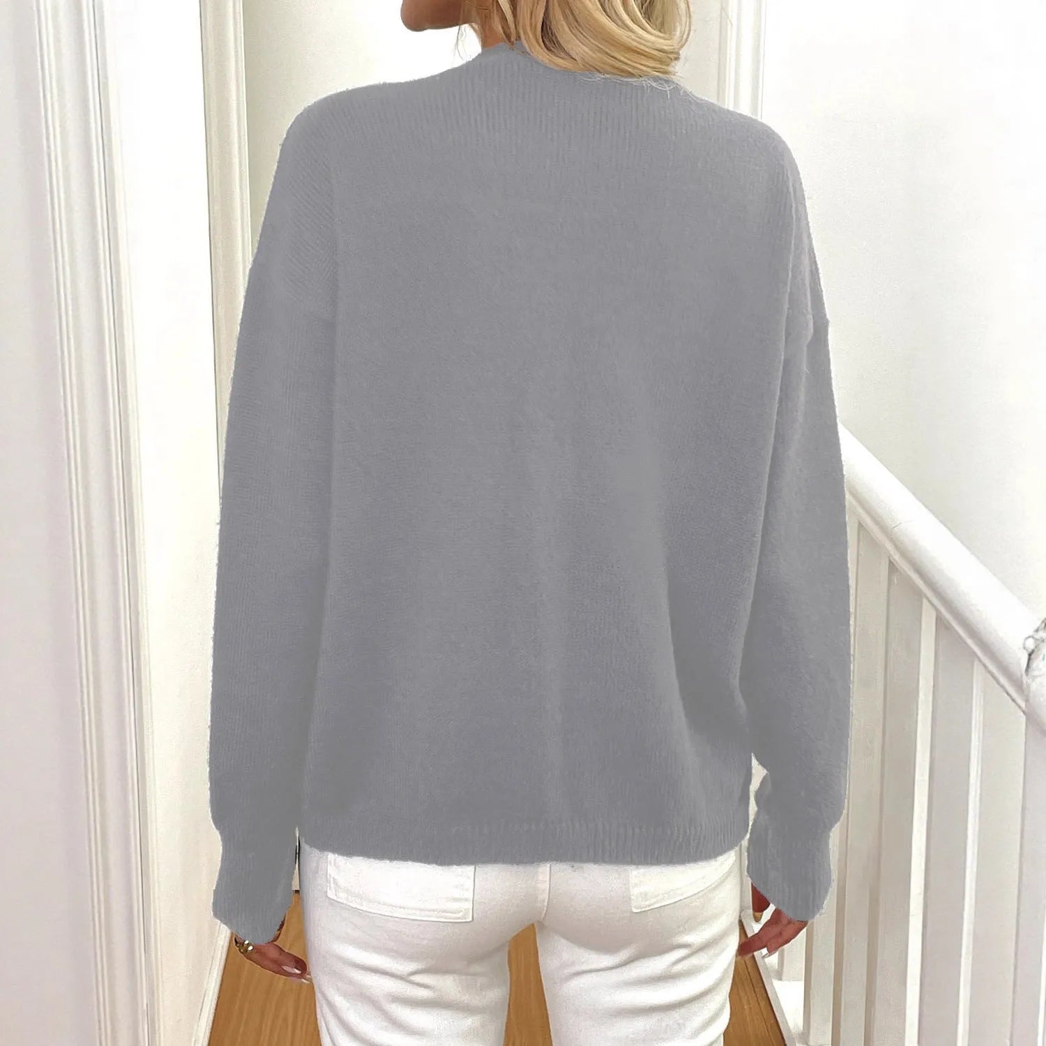 Deer plush sweater coat for women in black or grey with long princess sleeves
