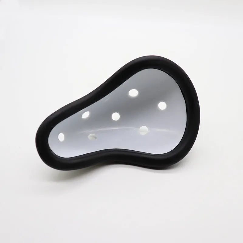Rubber sports genital protector for adult and child athletes in boxing, hockey, rugby.