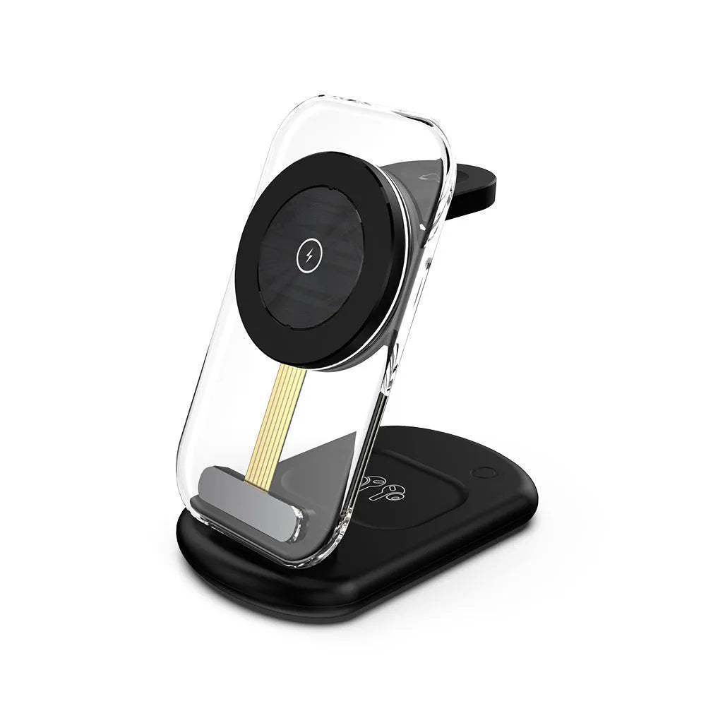 Transparent magnetic wireless charger folded showing internal components