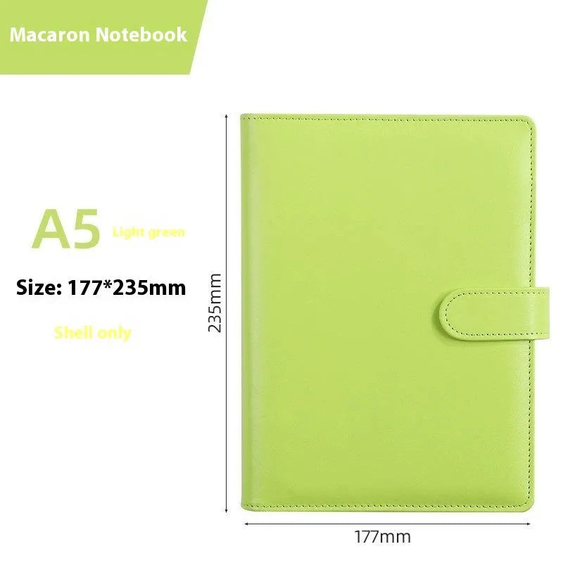 A5 solid colour PU leather notebook binder shell with a zipper, shown in various colours.