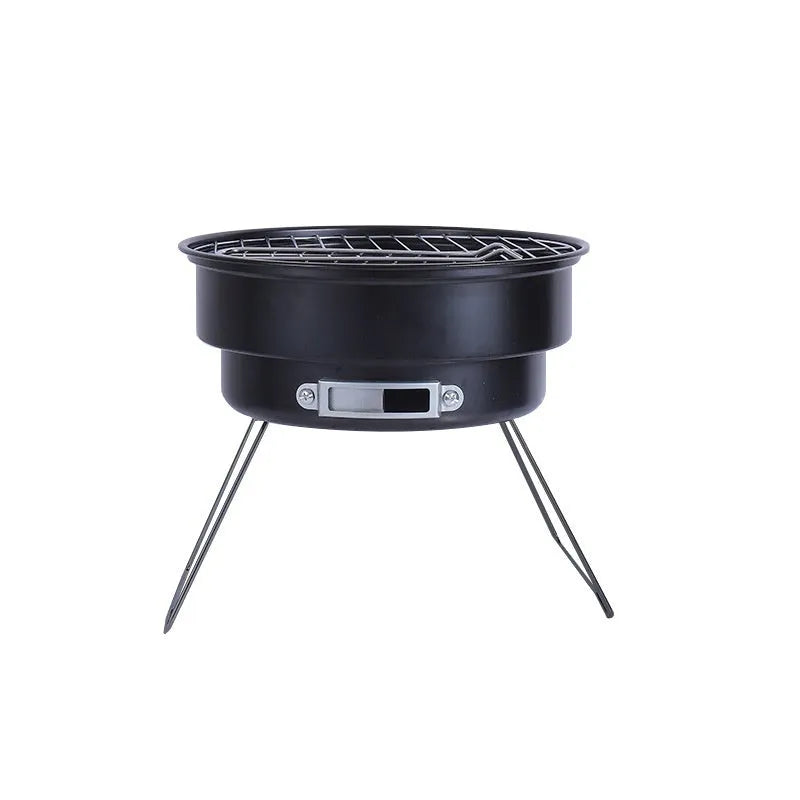 Small folding round ice stove with barbecue grill and accessories for outdoor cooking