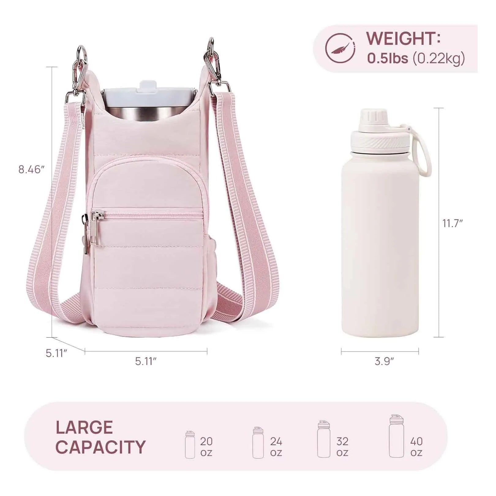 Cycling water bottle bag in beige, black or pink colours with minimalist cloth design for bicycle mounting