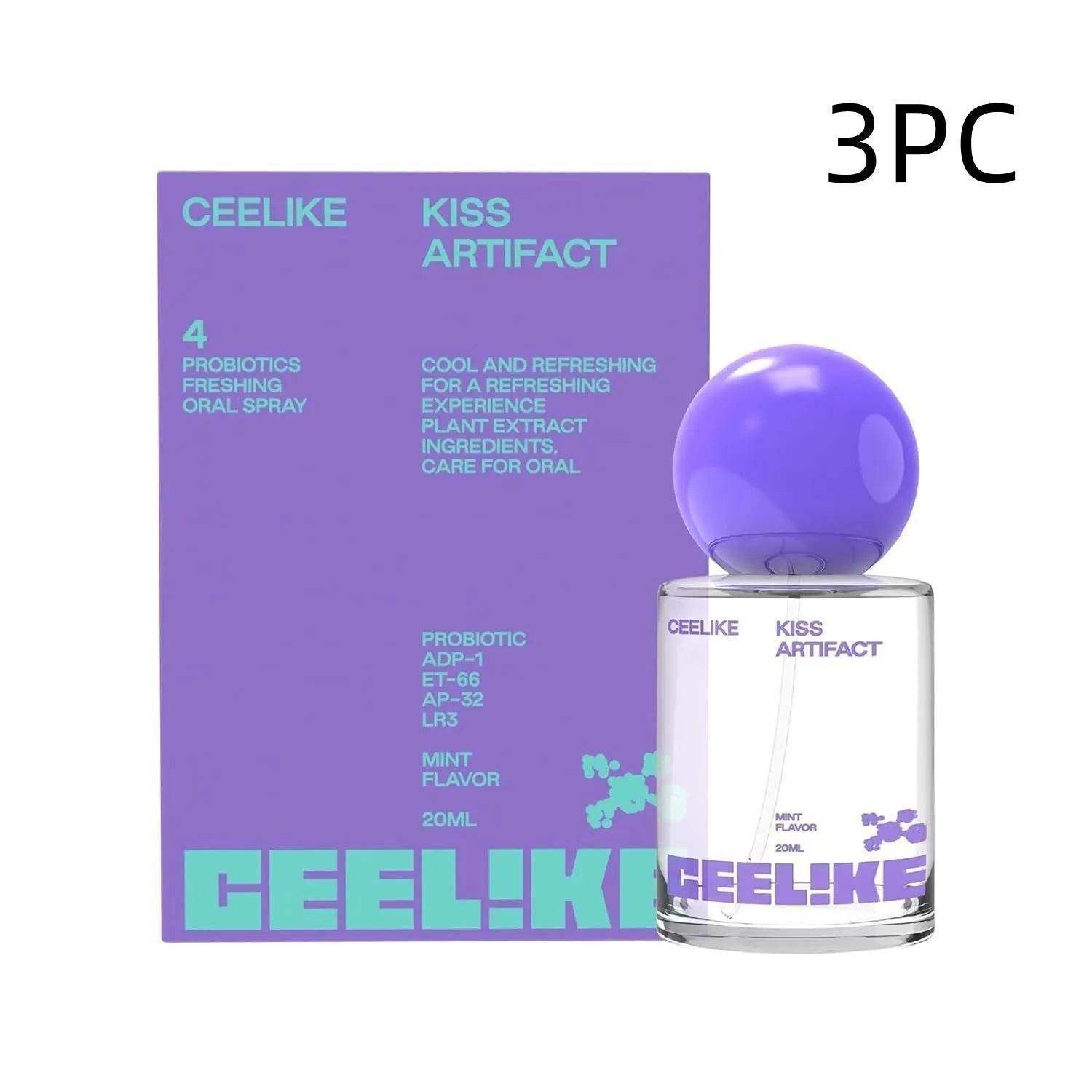 20ml probiotic oral care spray bottle measuring 4.7cm wide and 10cm tall