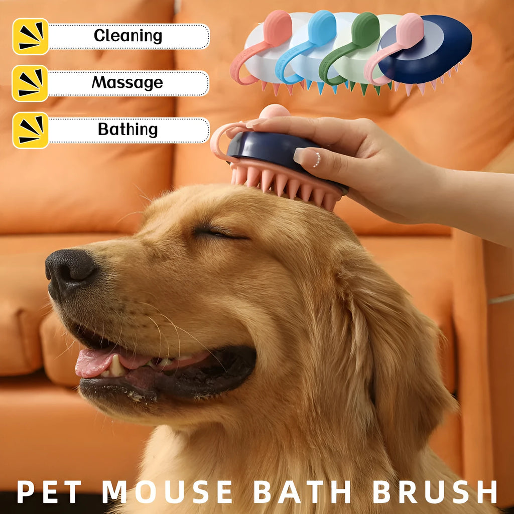 Handheld silicone dog grooming brush with TPR bristles and ABS handle in four colour options
