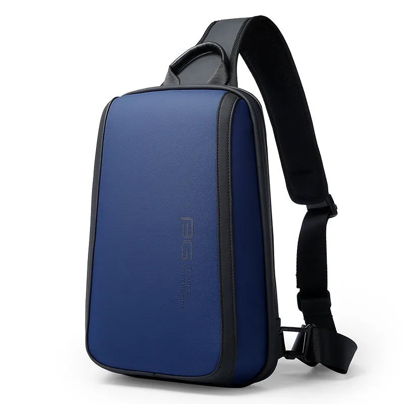 Blue Oxford cloth men's chest bag with a shoulder strap and soft handle