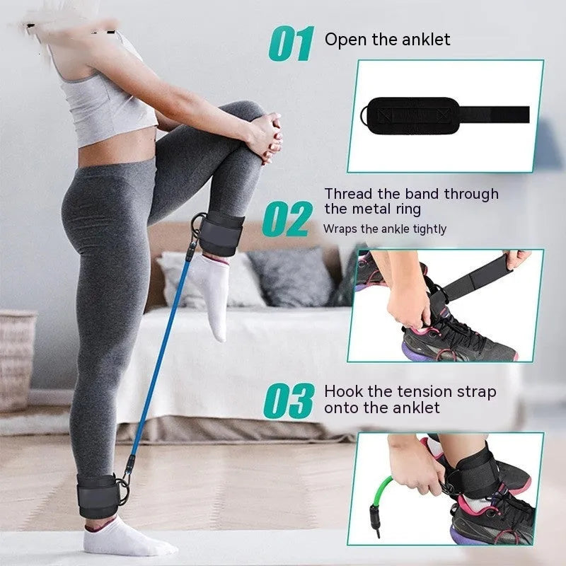 TPE yoga resistance band set in leg resistance band colour with ankle buckle and foot loops
