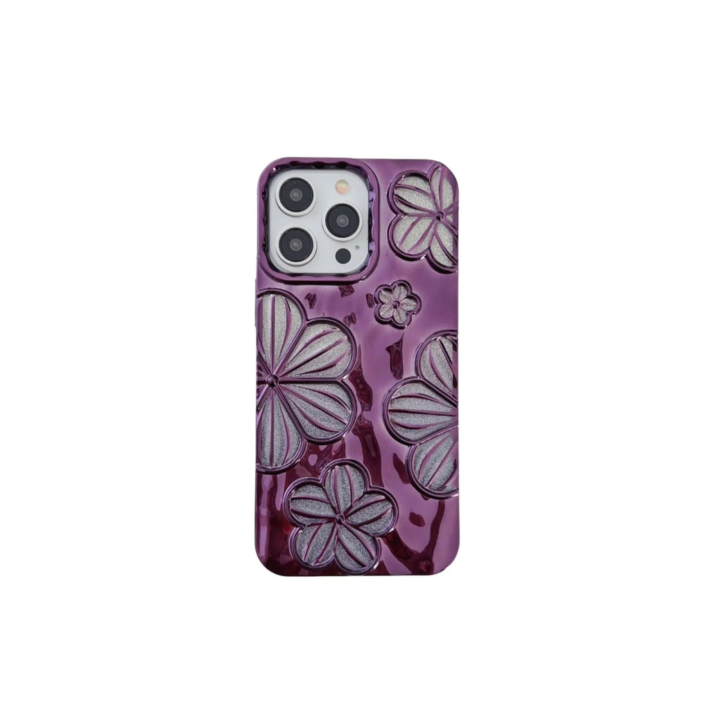 Gold electroplating pleated flower soft shell phone case for iPhone with drop protection