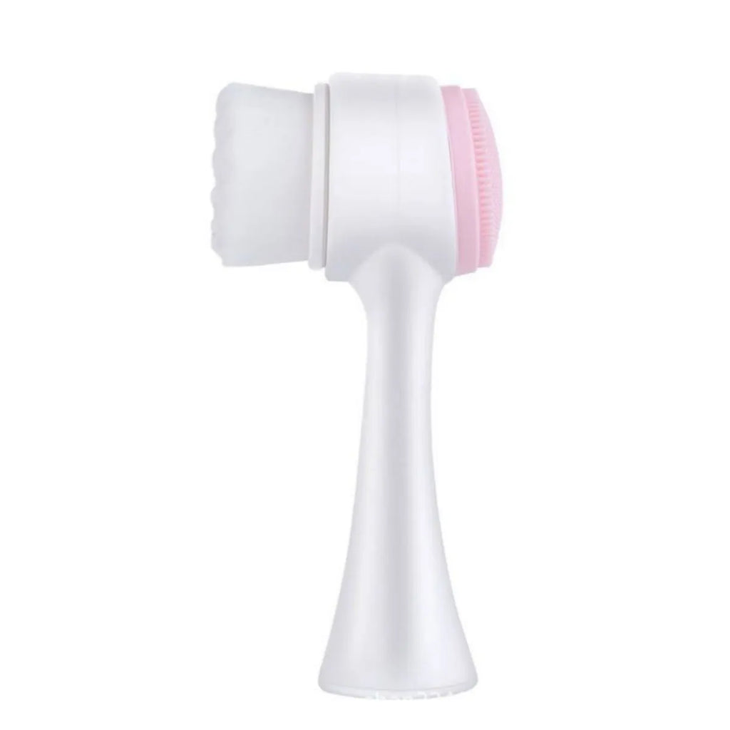 Blue and pink easy clean nylon pet paw brush for dogs and cats on a white background