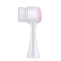 Blue and pink easy clean nylon pet paw brush for dogs and cats on a white background