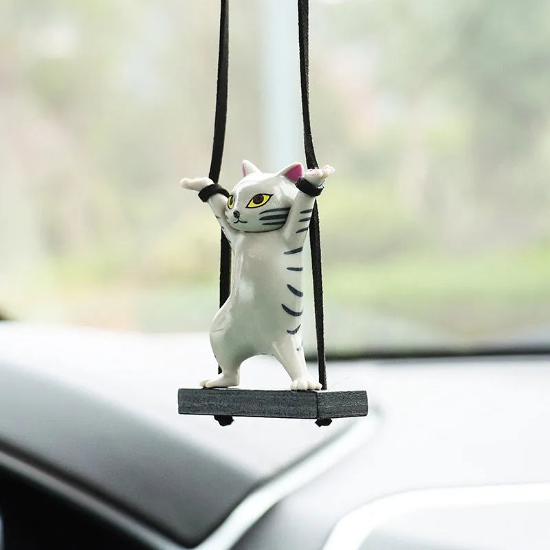 Resin cat pendant car decoration with adjustable rope in cartoon style
