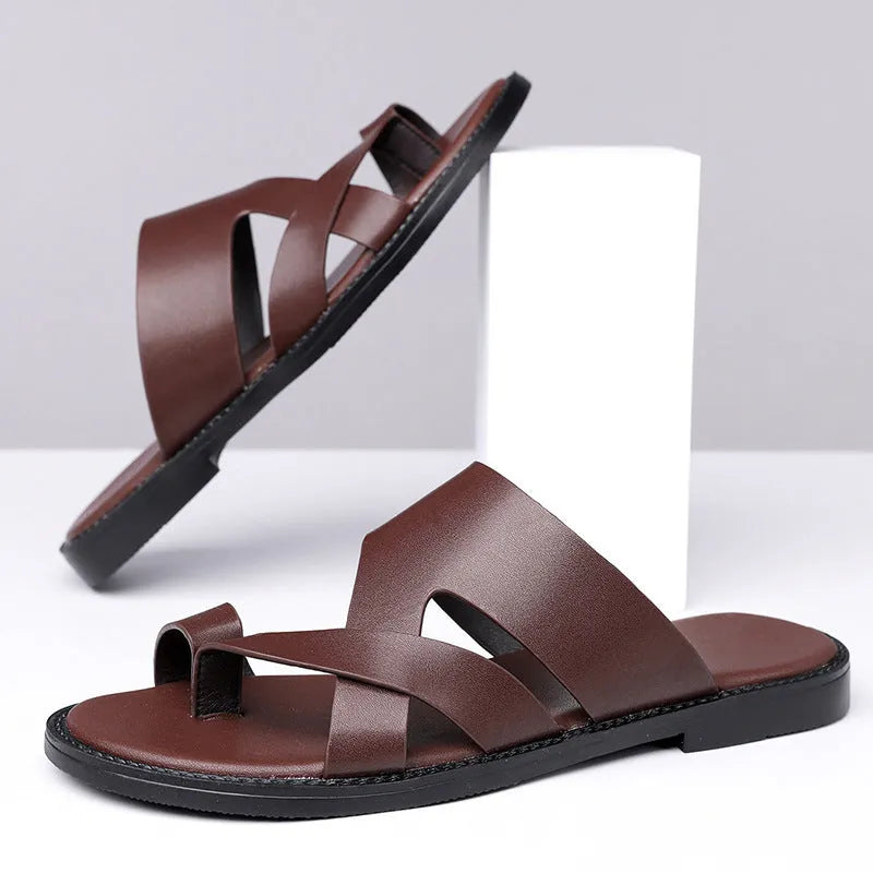 Simple Leisure beach slippers in dark brown, rubber sole, unisex, sizes 38 to 48
