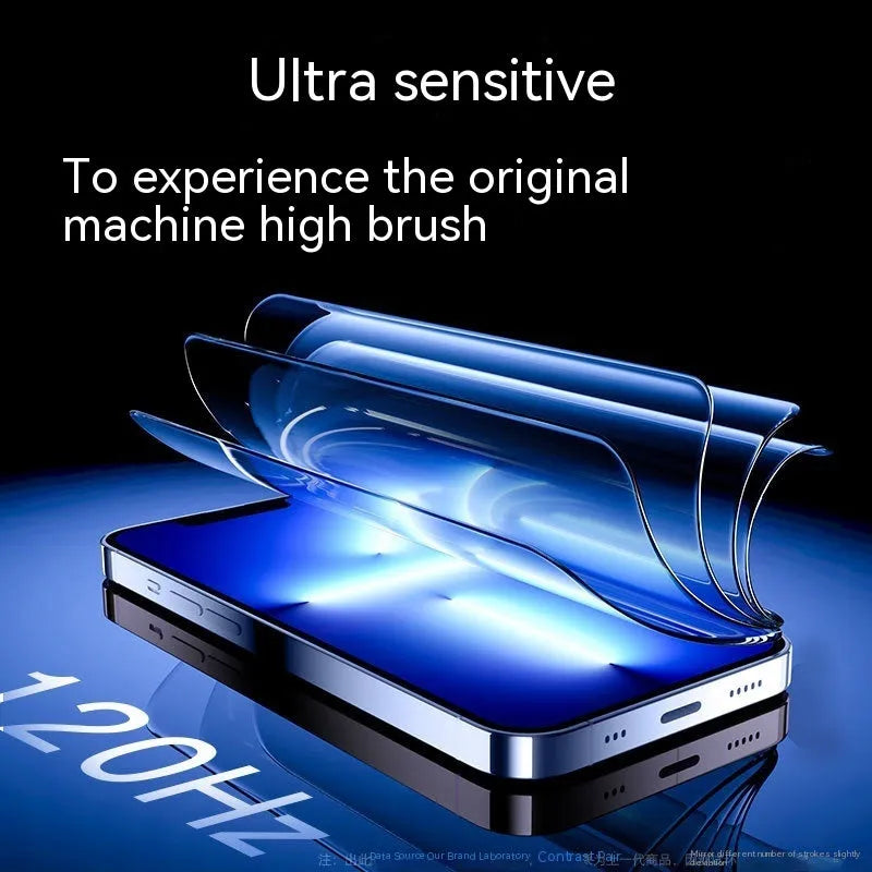 iPhone tempered glass screen protector with privacy film over earpiece, showing frosted anti-fingerprint surface.