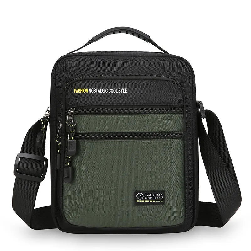 Men's waterproof nylon crossbody bag in green colour with adjustable shoulder strap