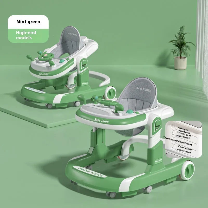 Baby walker lightweight folding anti-rollover with black plate music pattern and sunshade