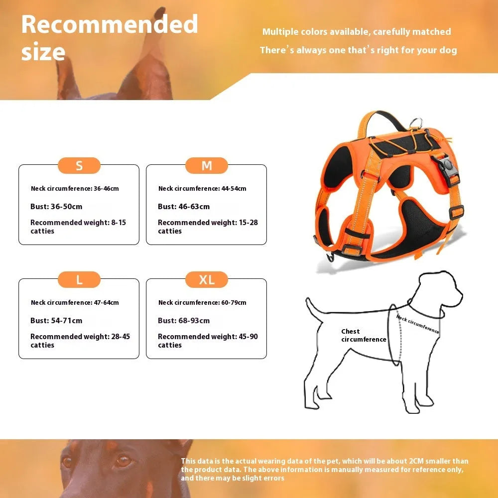 Reflective dog harness and lead set with hand-holding rope in multiple colour options