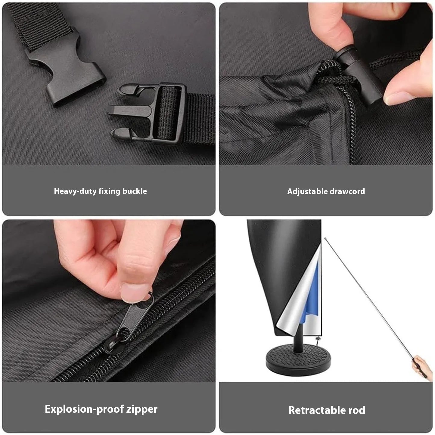 Grey waterproof Oxford cloth cover for a large outdoor offset banana umbrella.