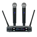 Black VHF one-to-two wireless karaoke microphone set with regulator and two microphones