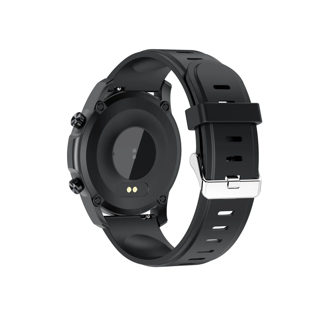 Black or grey smart bracelet with 1.3-inch screen on wrist, showing body temperature display.