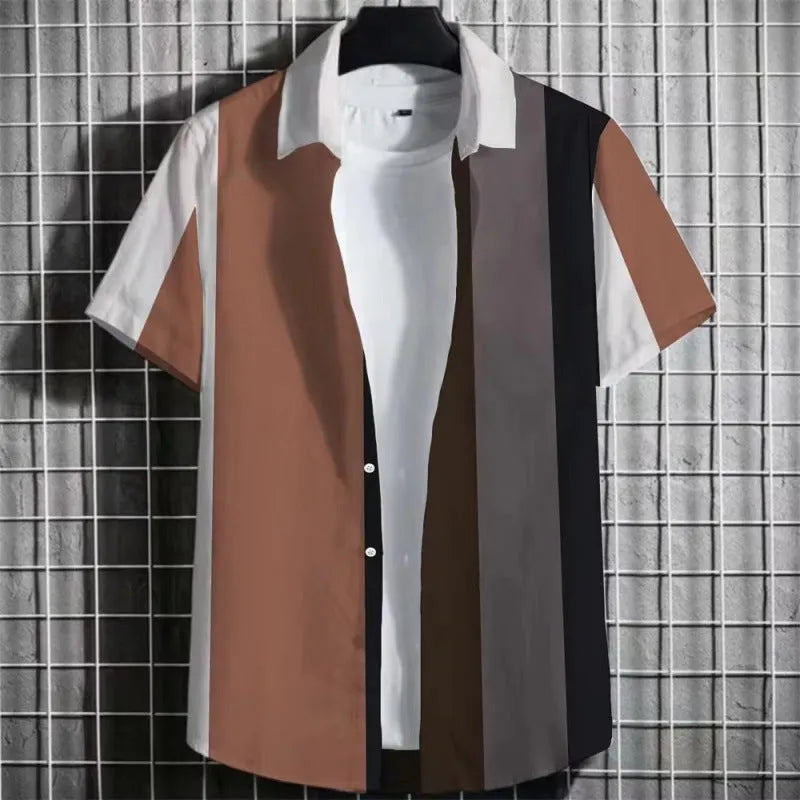 Men's linen short sleeve T-shirt with 3D printing on striped pattern in multiple colour options