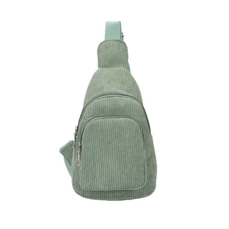 Flannel corduroy cross-body shoulder bag in beige with single strap and vertical square shape