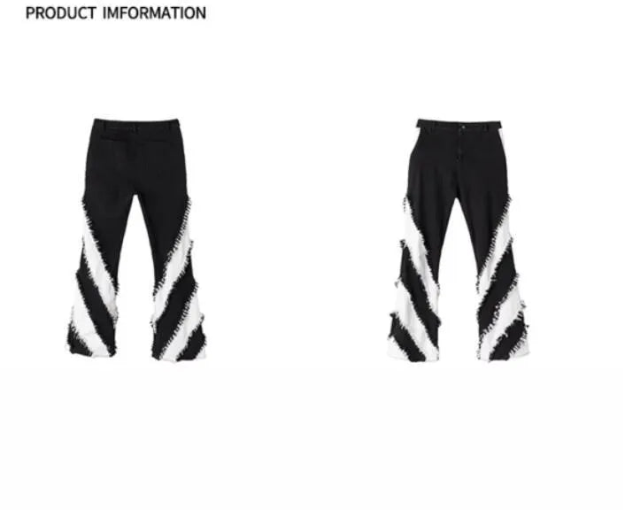 Black white patchwork slim fit rough edge washed jeans with mid waist and zip fly