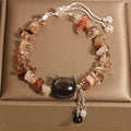 Pink crystal gravel kitten bracelet for women light luxury style