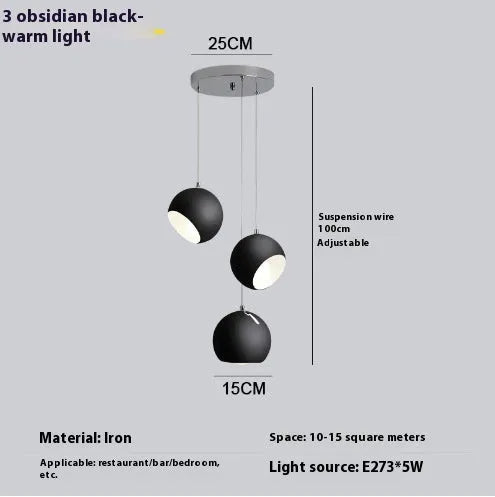 Ball chandelier table lamp with post-modern design in Nordic style, showing single and three-head configurations