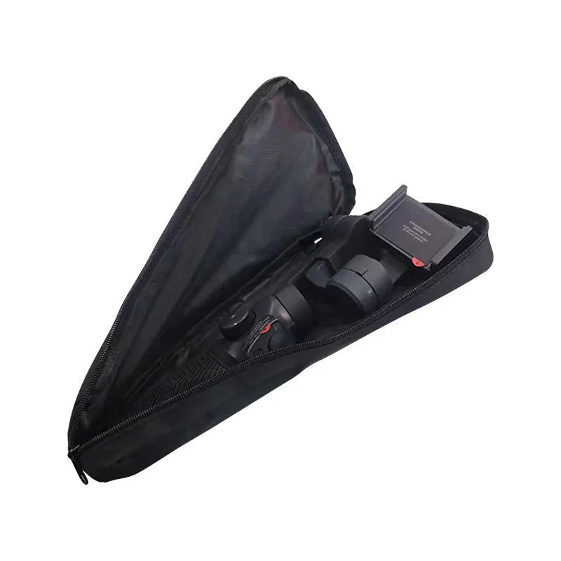 Black cloth storage bag for mobile phone stabilizer and camera accessories.