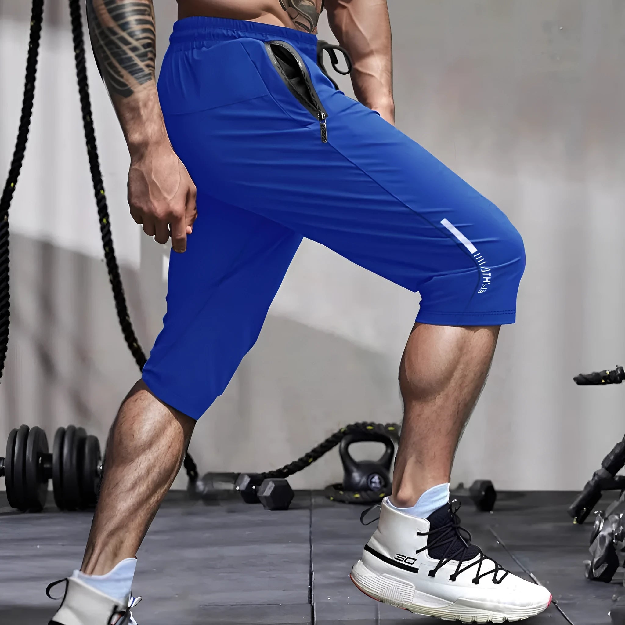 Men's ice silk sports casual pants in cropped length with straight leg cut available in multiple colours