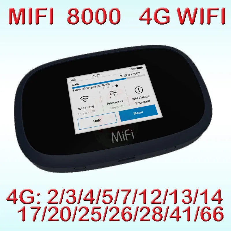 Black mifi8000 portable 4G LTE wireless router with compact design