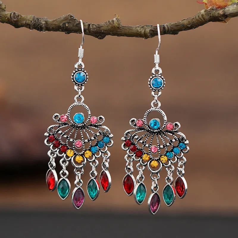 Smart water drop purple retro crystal long fringe earrings with 20-24cm drop shape and ethnic style