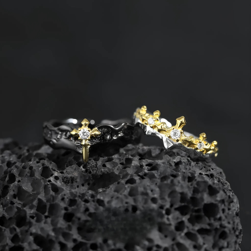 Princess Knight adjustable couple ring in silver with white gold or black gold electroplated finish